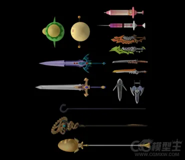 3D游戏武器模型 刀剑 禅杖 针管 暗器模型