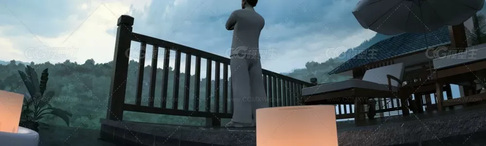 男人 灯 南方 休闲度假区 椰子树-1