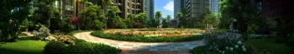 建筑动画-广场-动态人 走路人 小区住宅区花坛椰子树高端住宅