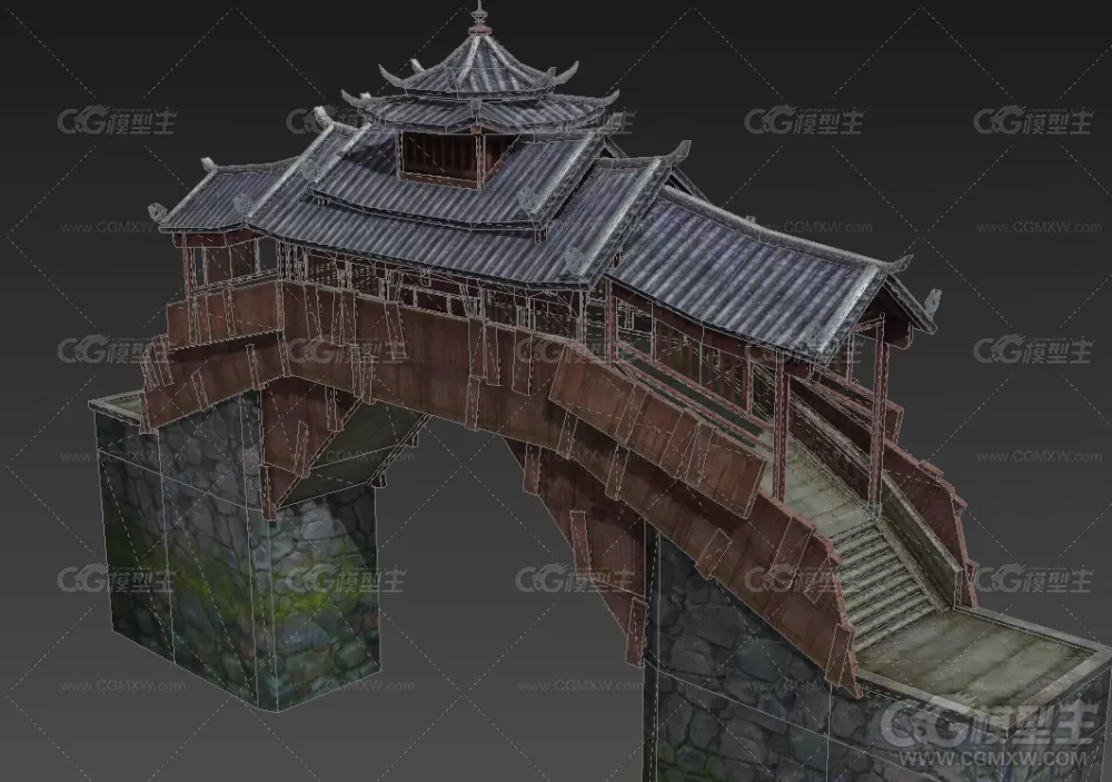 古代场景建筑模型 古桥模型 游戏模型-5