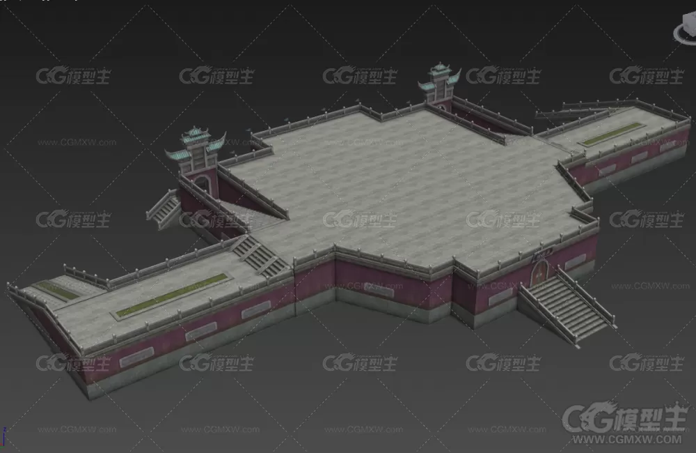 古代角楼3D模型 游戏场景模型-3