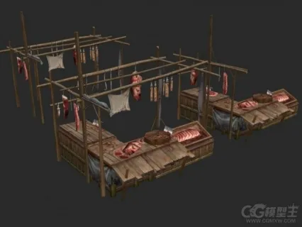 古代肉摊 肉店 游戏场景模型