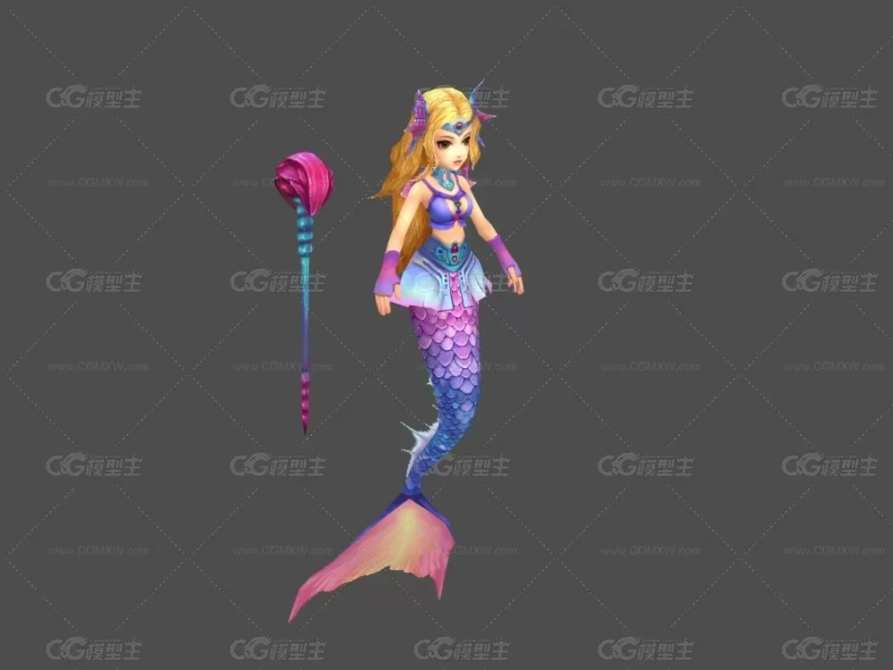 Q版美人鱼3D模型 有绑定和动画-2