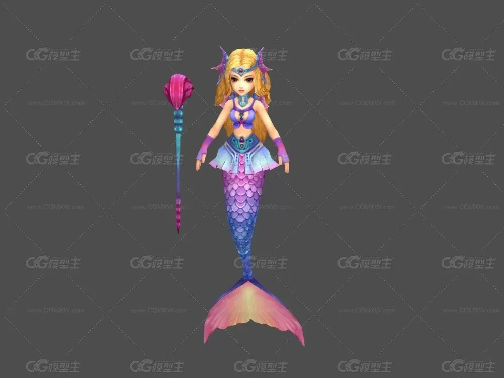 Q版美人鱼3D模型 有绑定和动画-3