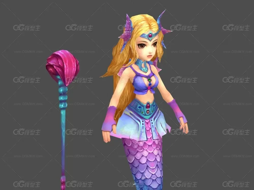 Q版美人鱼3D模型 有绑定和动画-4