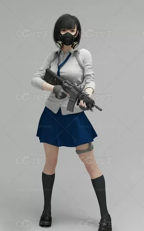 吃鸡女孩 现代姑娘 穿校服的小女生 中学女生 初中女生 小姐姐 漂亮小妹妹带口罩小女孩-1