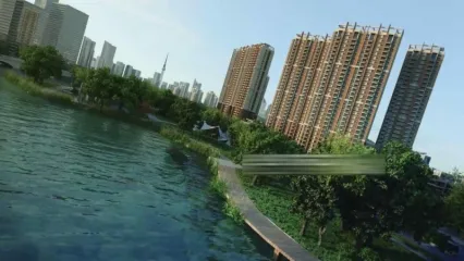 河边建筑景观配楼楼盘小区