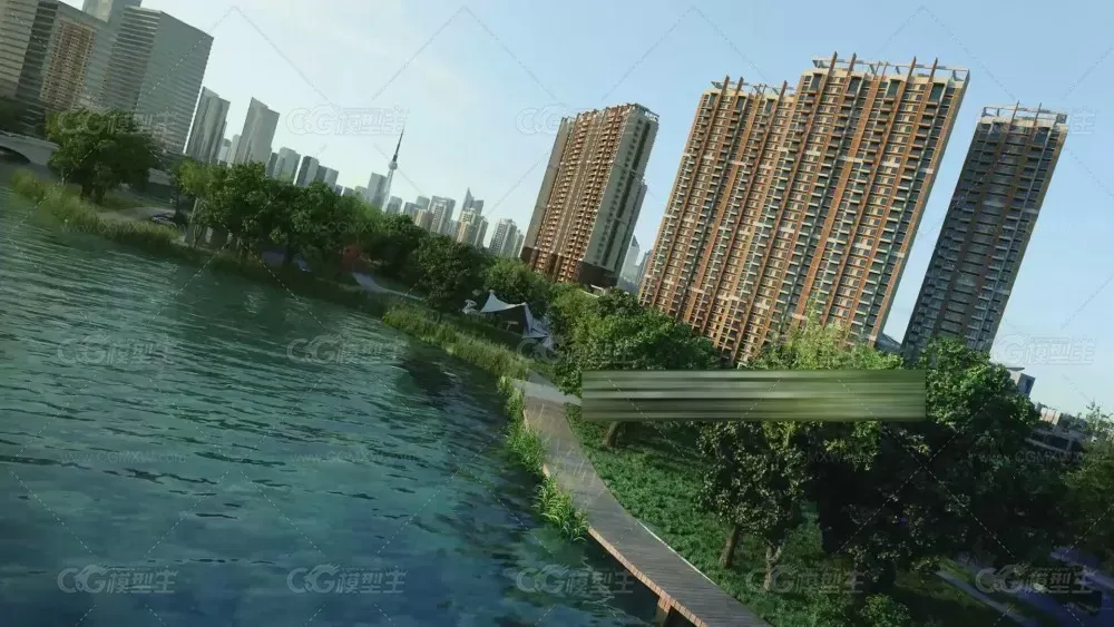 河边建筑景观配楼楼盘小区-1