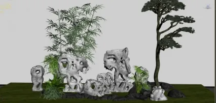 植物，石头，树，竹子