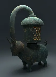 错金牛形铜灯 雕塑 铜灯 宫灯 古董