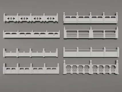 很好看得室外栏杆围墙建筑模型