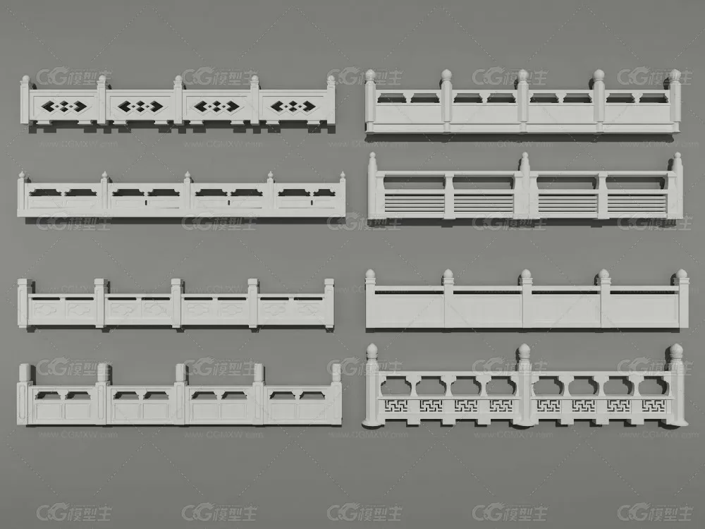 很好看得室外栏杆围墙建筑模型-1