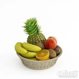 水果篮里有 香蕉 油桃 猕猴桃 菠萝