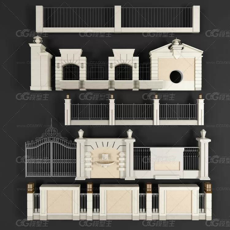 非常真实的室外建筑石材围墙扶手-1