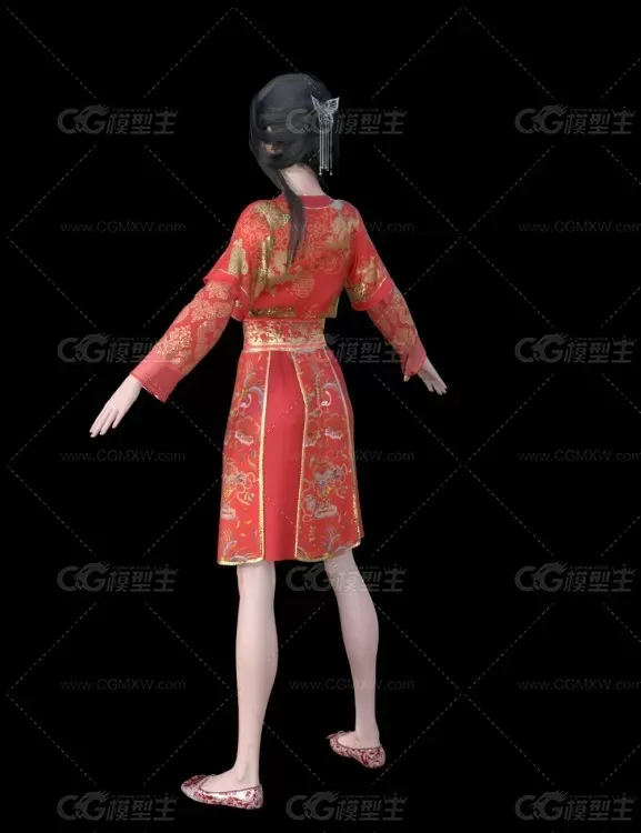 汉服女子出嫁衣   古装美女小姐姐  带骨骼绑定-2