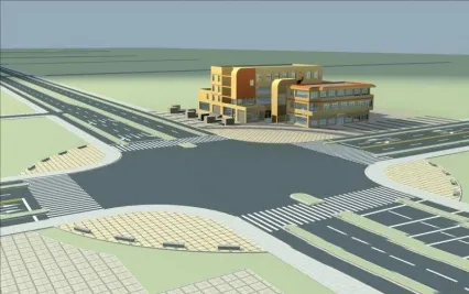 新城区的十字路口马路口公路口现代街道场景3dmax模型！