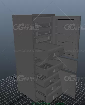 写实冰箱maya模型 带详细内部结构的家用三门冷冻冰箱maya模型免费下载！-3