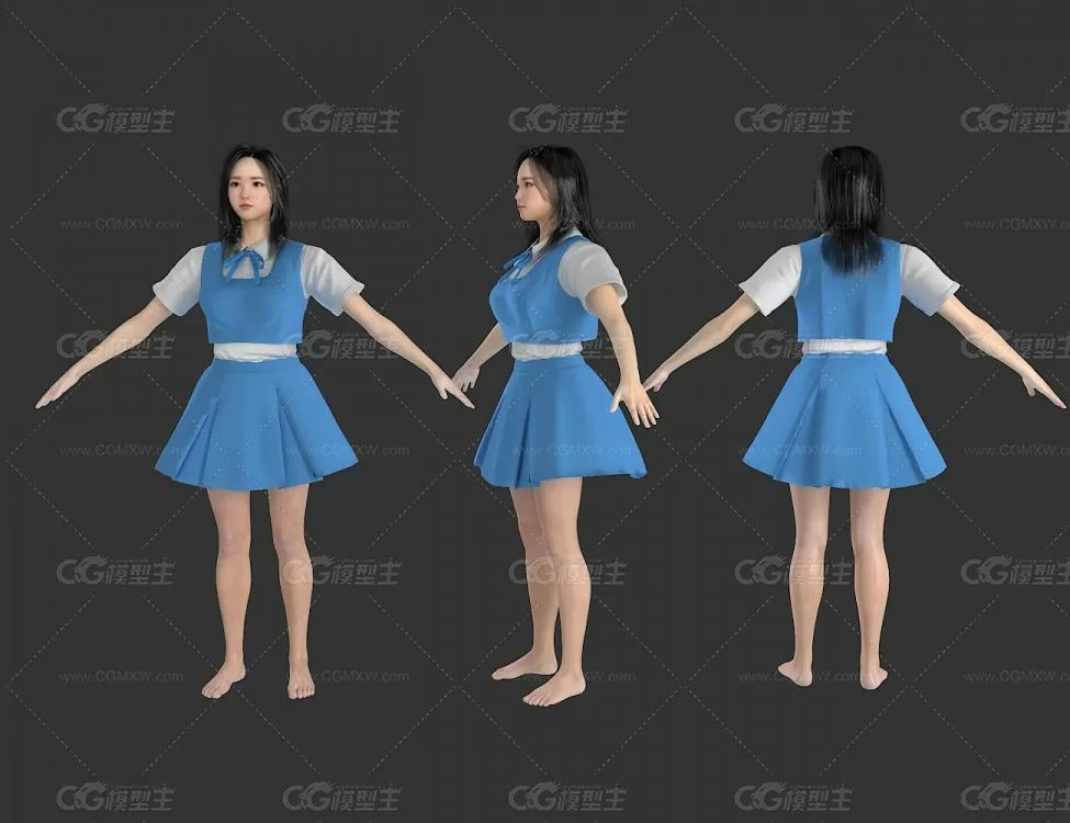 【高品质】写实 美女 少女 学生装 校服 服务员 招待 中国 裙子 短裙-3