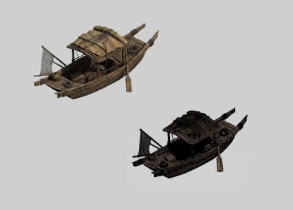 一条破旧的小船3d模型 三渲二页游模型