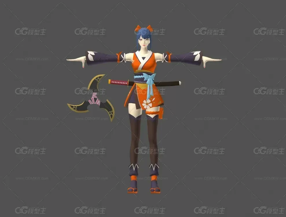 【首发特惠】3D模型素材三维日韩风人物fbx低模二次元美术3dmax游戏角色模型-4