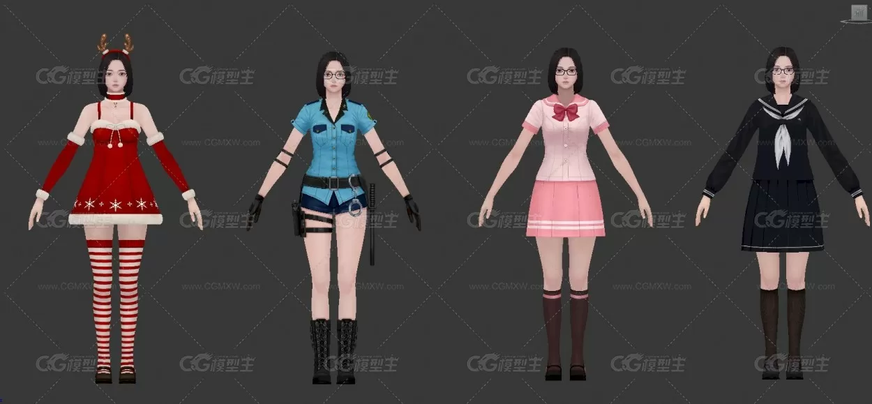 较全的日式学生服装3D模型-5