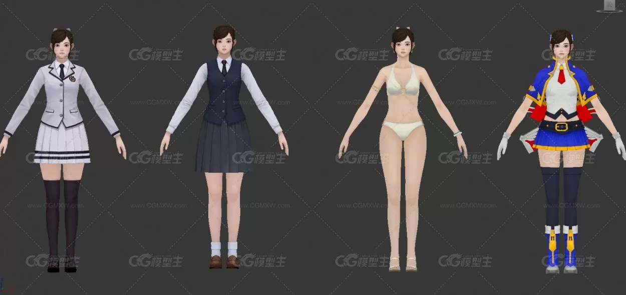 较全的日式学生服装3D模型-4