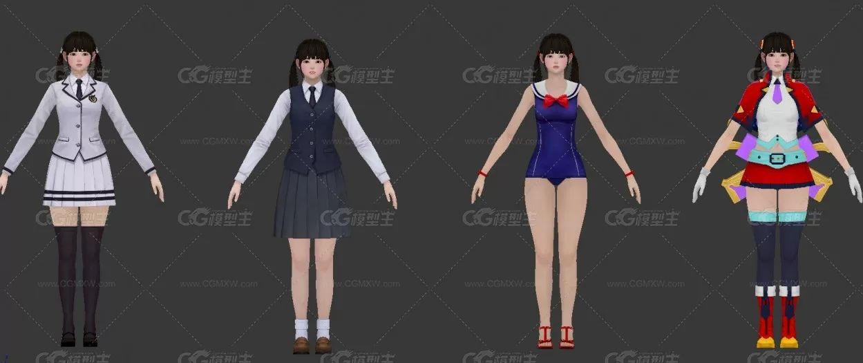 较全的日式学生服装3D模型-7