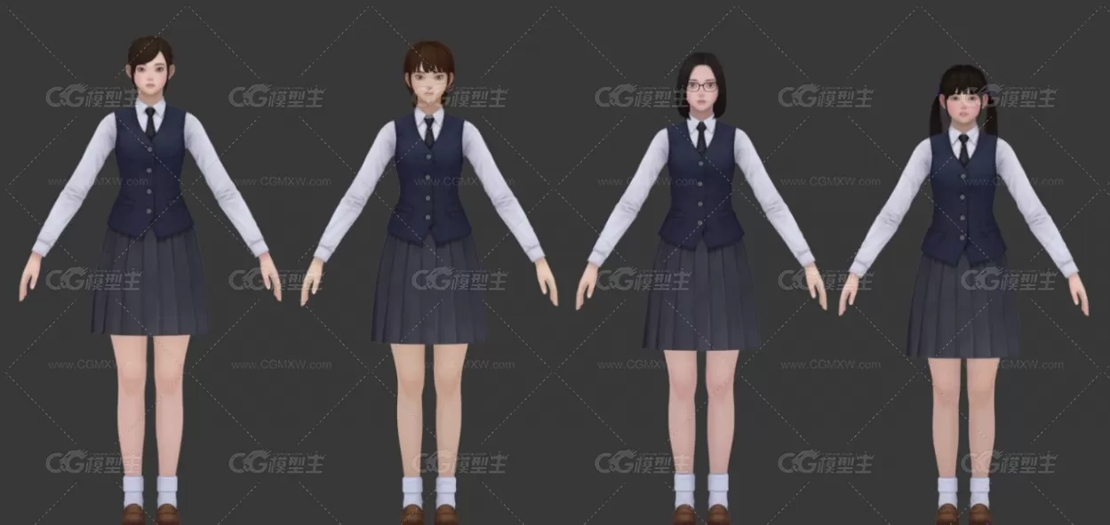 较全的日式学生服装3D模型-9