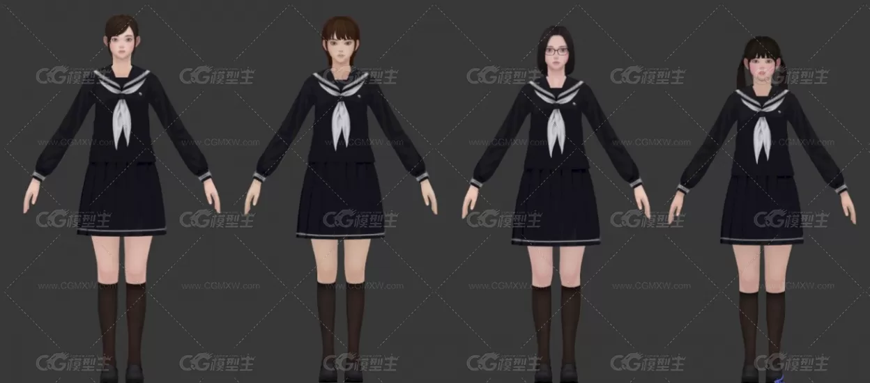 较全的日式学生服装3D模型-11