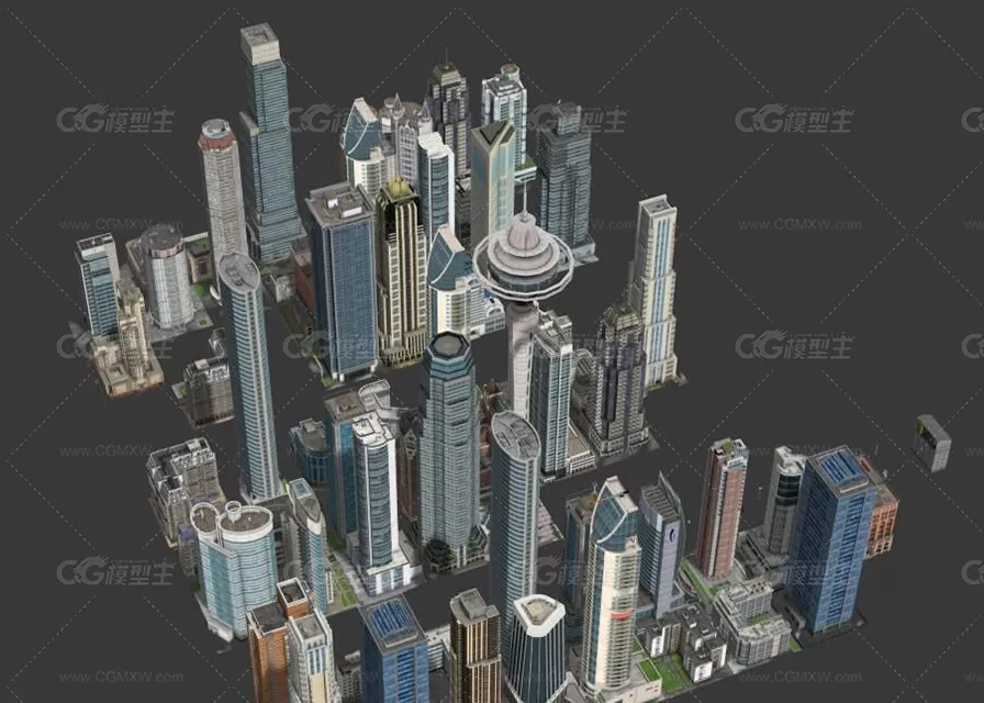 现代城市商业区住宅别墅区工业工厂区3DMax模型带材质-1