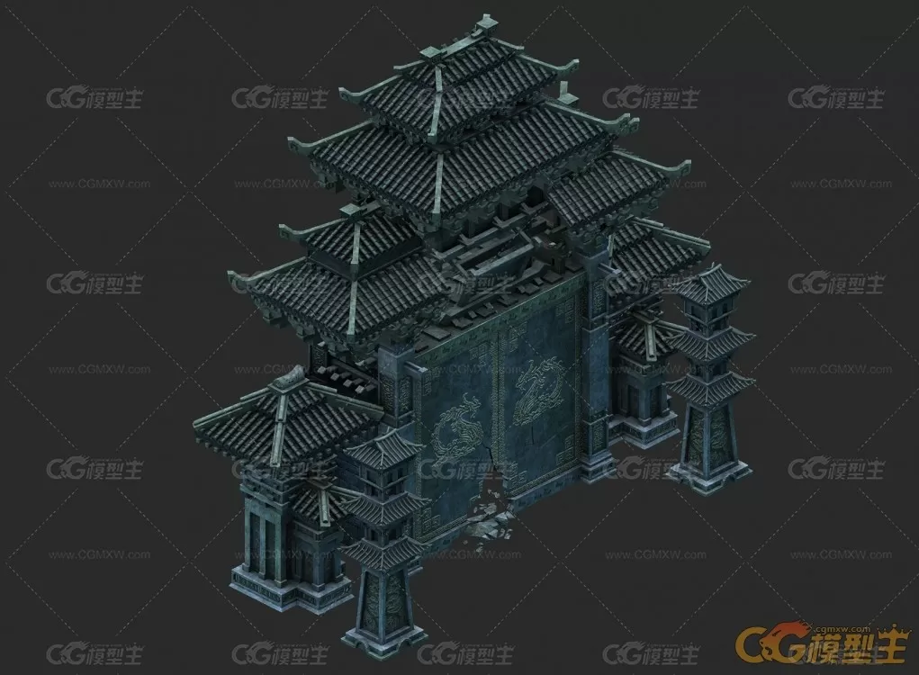 中古建筑模型_祖龙殿大门-1