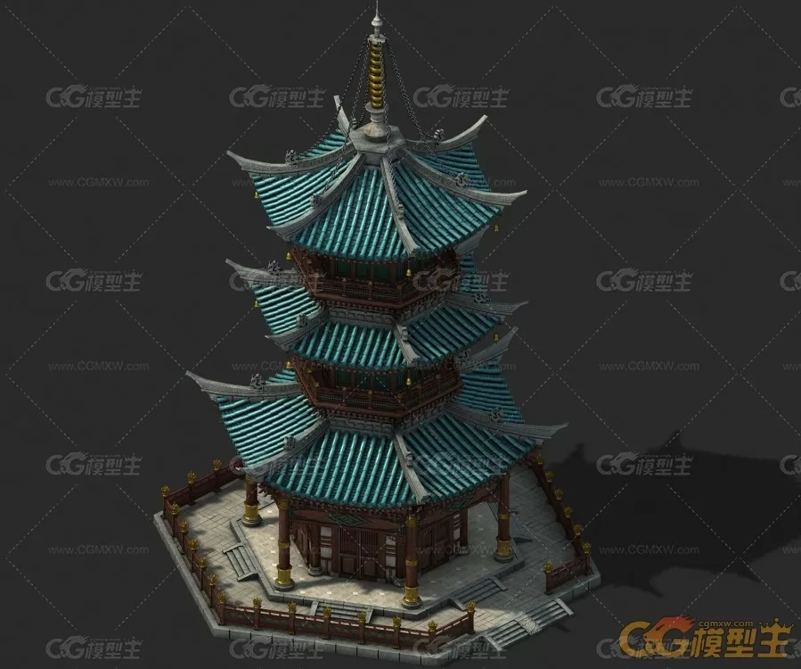 中古建筑模型-塔三层-1