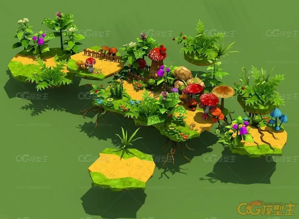 C4D卡通蘑菇乐园3D模型 Mushroom Land 含贴图 含材质-1