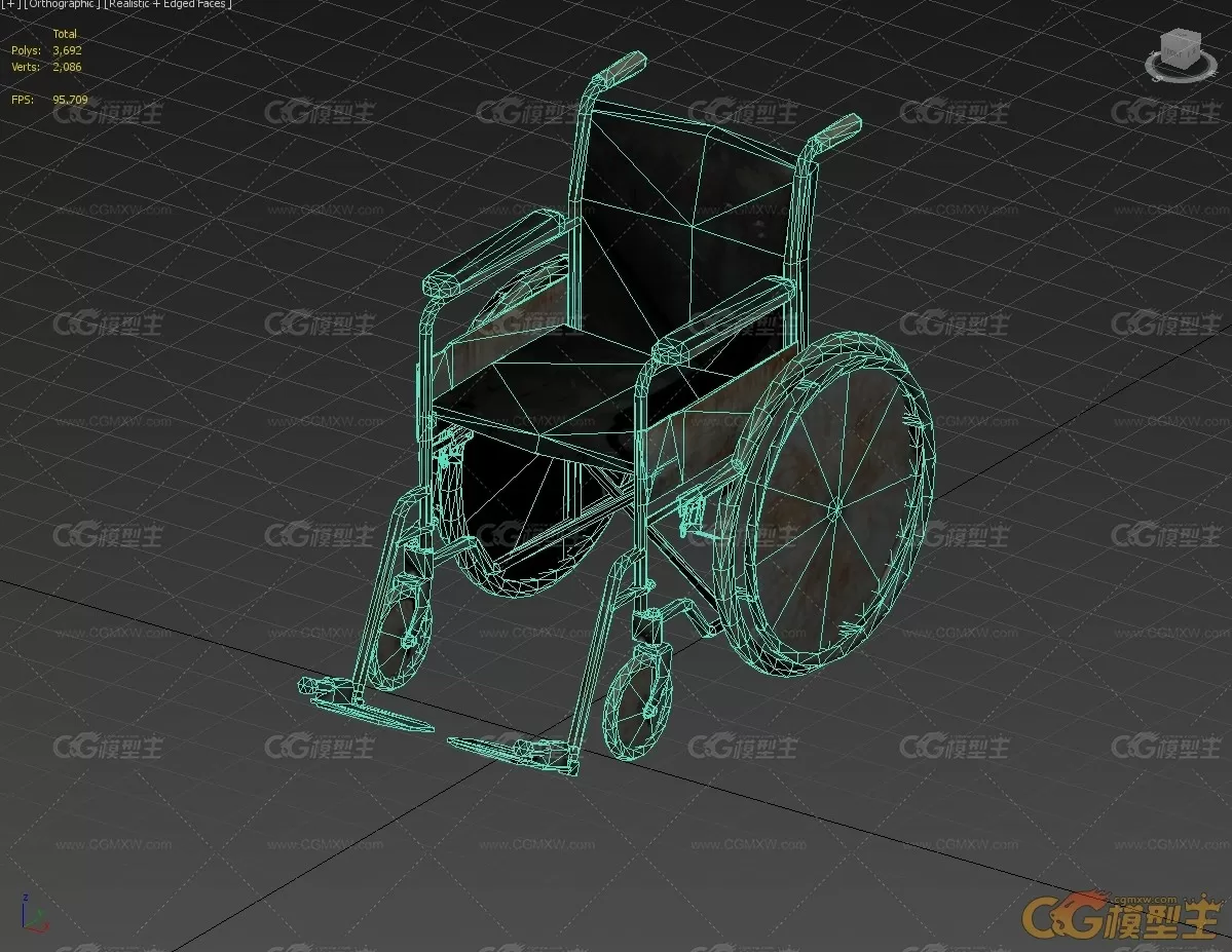 次时代简模PBR轮椅 老式轮椅 破旧的轮椅 医疗器械 残疾 医院 写实轮椅 恐怖游戏模型-2
