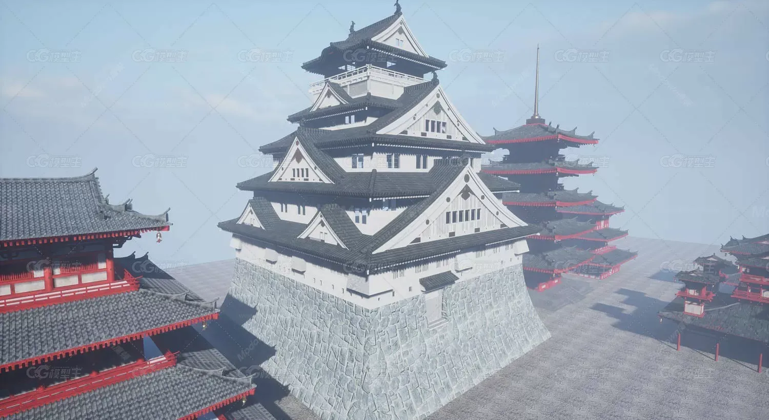 日式建筑中国古建亭台模型合集套装-2