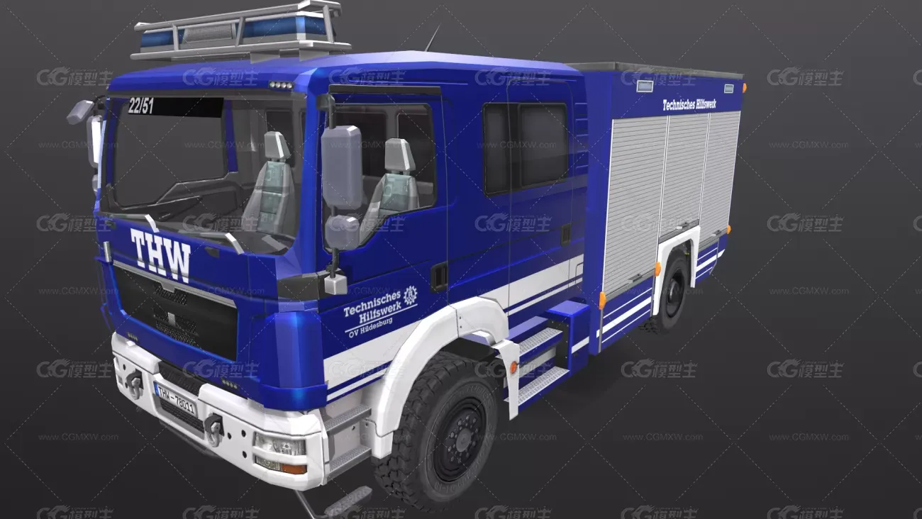 次世代PBR低模消防车 消防车 救火车 火警119 写实模型 涡喷消防车 消防车 涡轮 喷射-5