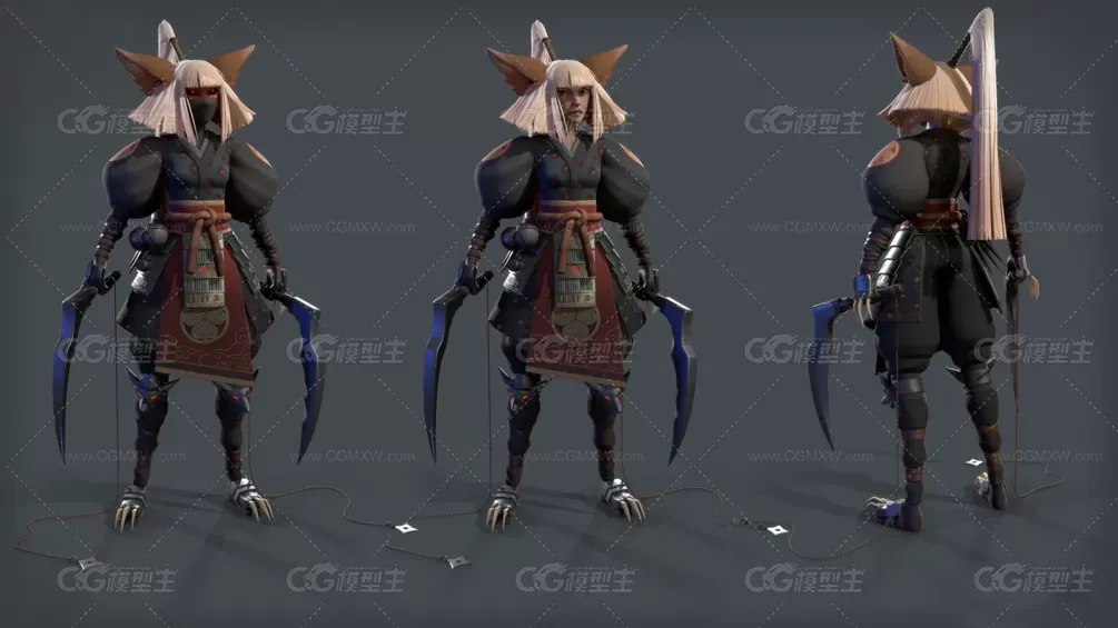 Shinobi 女忍者 装备贴图齐全 带完美绑定。-6