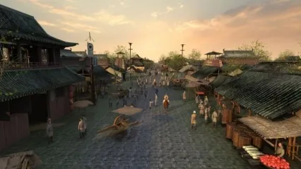 古代街巷 街道 长安 古代集市市场 人物有动画骑马 各式各样的古人古装 古城古楼