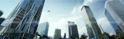 城市CBD 市中心 高端办公楼 飞机飞过
