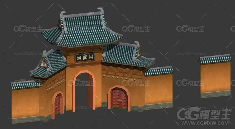 白马寺大门和围墙3D模型-1