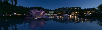 地产 住宅 小区 夜景 那香山 山居 别墅 荷花灯 意境