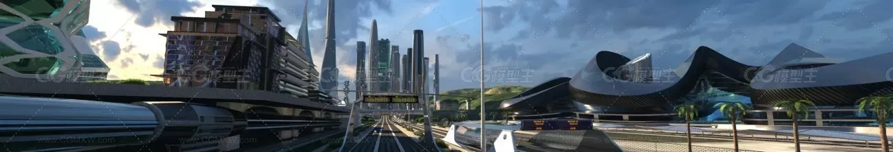 大型未来城市 概念中央商务区 超写实科技未来城市 未来高铁站 超级高铁 科幻城市 ...-8