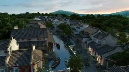 古商街 水街 商业街 古建  中式古商街 小桥 木船 小舟 古镇 江南水乡 旅游度假区 ...