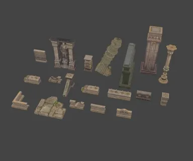游戏古代建筑物  遗迹废弃石头墙建筑