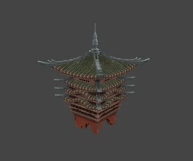 中式游戏古代建筑物 中原塔楼塔顶建筑