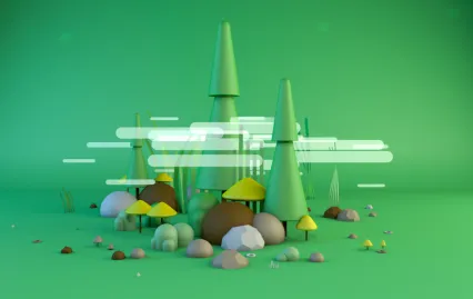绿色底边形立体风c4d场景建模配色小树林