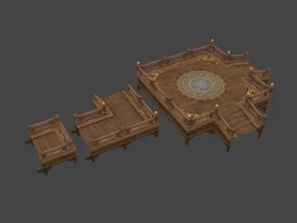 中式游戏古代建筑天阙王城 湖心木质看台