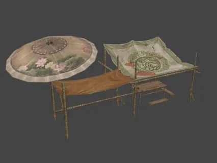 中式游戏古代建筑天阙王城 路边茶摊儿