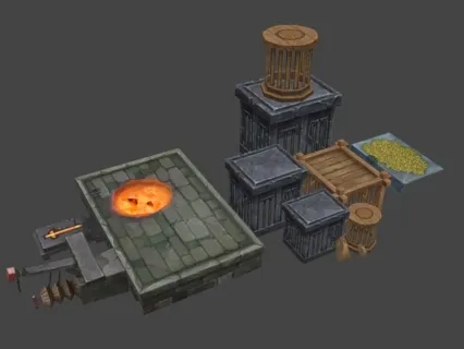 中式游戏古代建筑天阙王城 冶炼铸铁厂