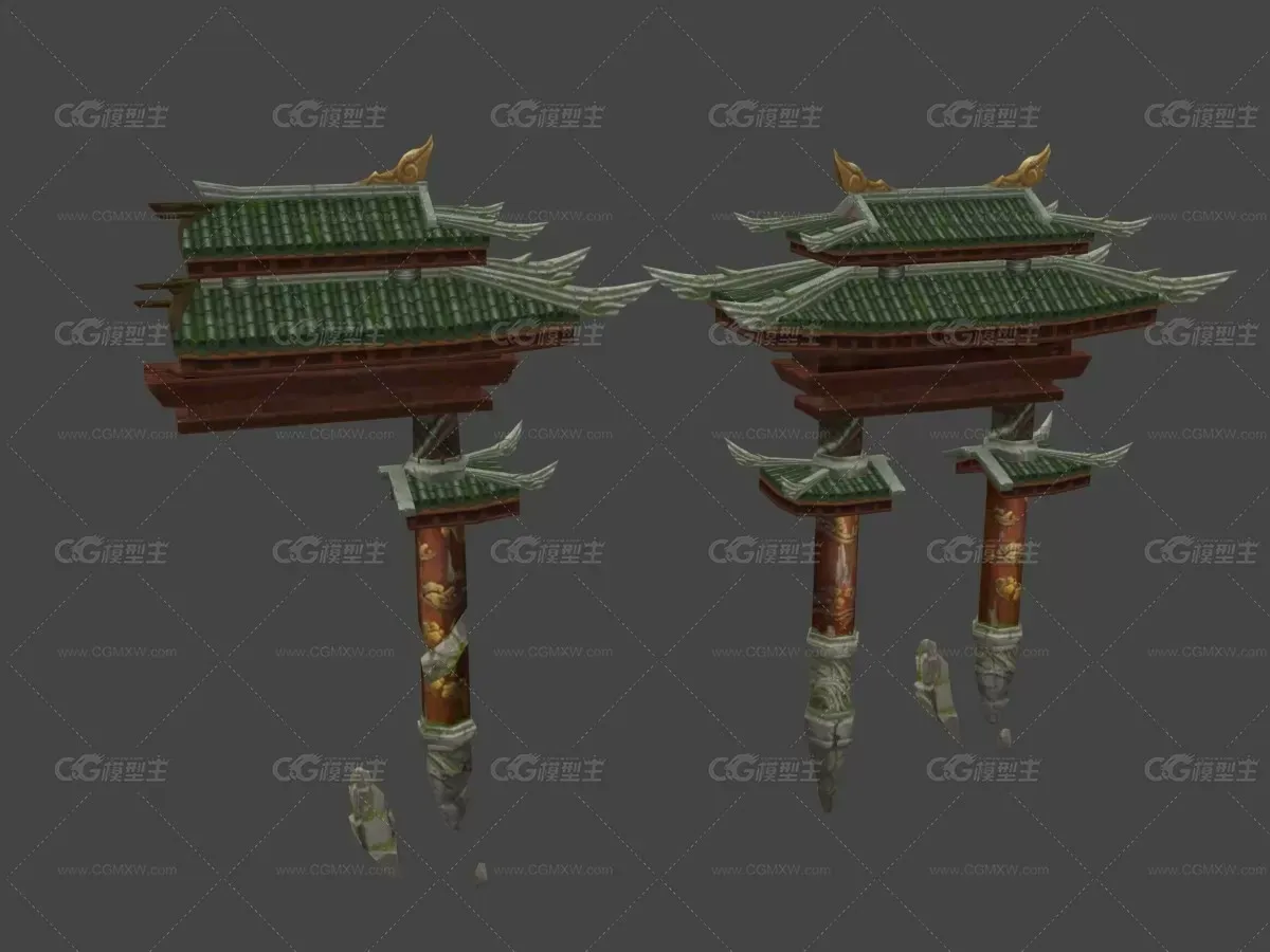 中式游戏古代建筑天阙王城 残缺破旧牌楼-1